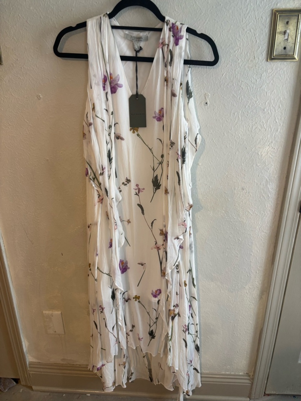 AllSaints White Floral‎ High-Low V-Neck Dress - Picture 2 of 5